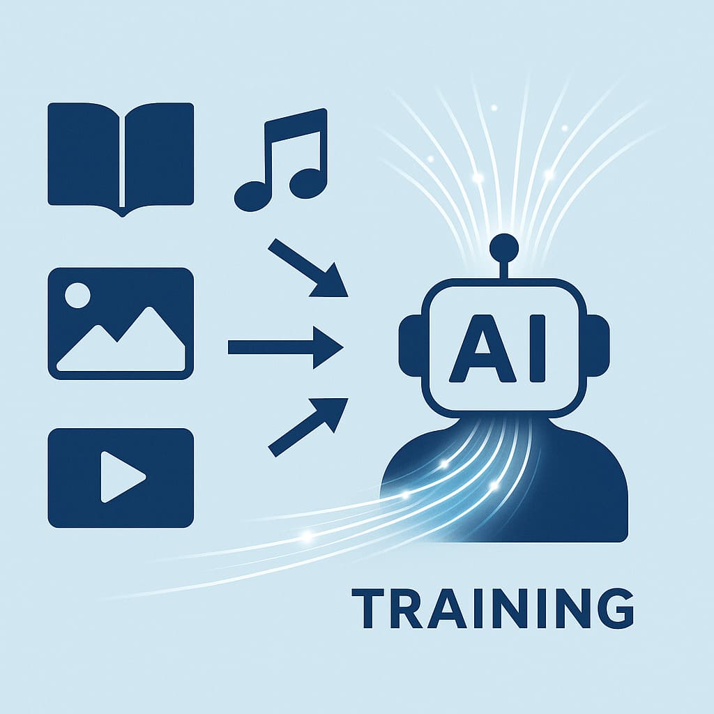 テキスト、画像、動画などの著作物を生成AIの学習に使用する図