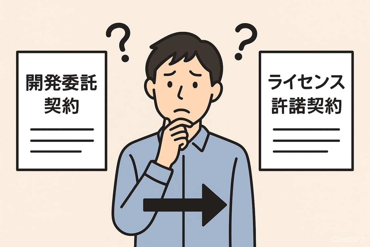 開発委託とライセンスを含む契約をどう結ぶべきか迷っている社員