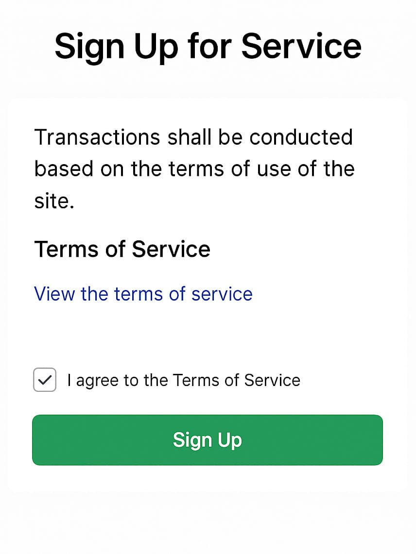 ウェブサイトにおける利用規約に対する同意取得の画面