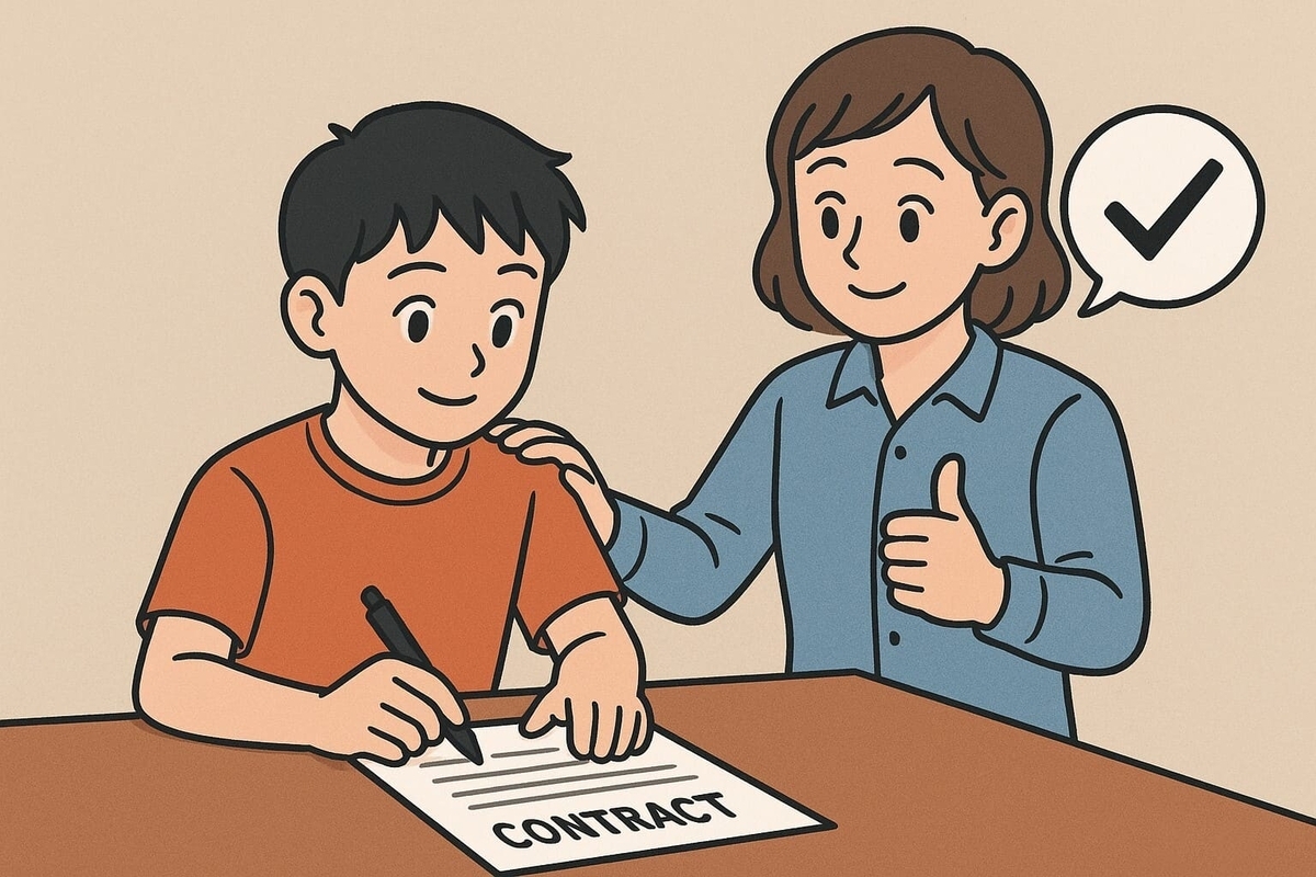 未成年者の契約締結に親が同意する様子