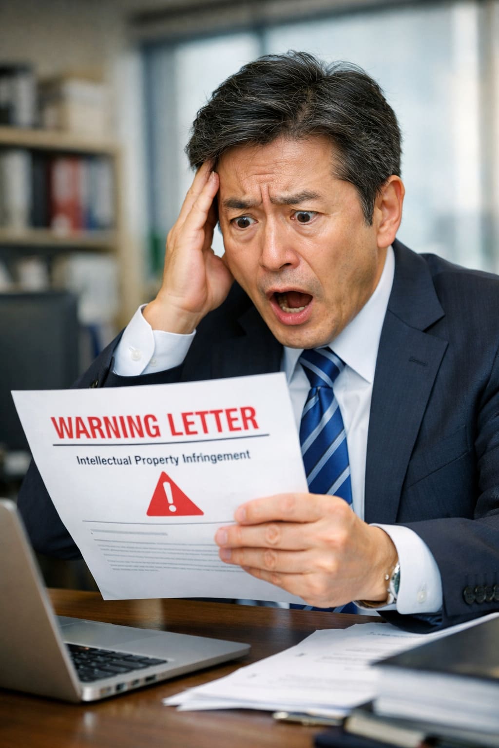 知財権を侵害しているとの警告書を受け取り、困惑する社員