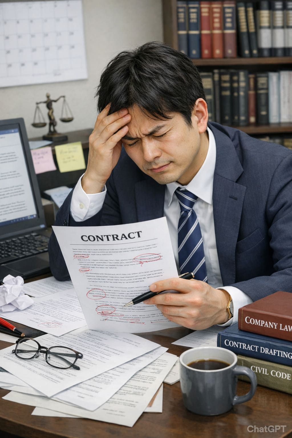 英文契約書のドラフトに悩む社員
